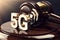 Judge gavel and 5G symbol. High speed network and legal issues concept. 3D rendering