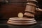 Judge gavel closeup with twenty eurocents