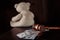 Judge gavel, dollar banknotes and teddy bear as a symbol children`s protection. Divorce and alimony concept