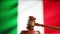 A judge gavel with a flag of Italy on background. Close up of wooden hammer and legal lawyer books or codex. Sentence