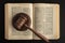 Judge gavel and legal book. Close up. Top view. Justice and law concept