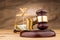 judge gavel with money and scales closeup