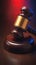 Judge gavel on a table with police emergency services light