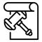 Judge hammer paper icon, outline style