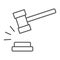 Judge hammer thin line icon, judgment and law, auction hammer sign, vector graphics, a linear pattern on a white