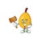 Judge loquat tropical fruit in cartoon mascot style