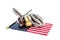 Judge`s gavel with handcuffs and american flag on white. American laws concept