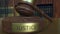Judge`s gavel hitting the block with JUSTICE inscription. 3D rendering