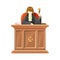 Judge sitting behind the desk court holding wooden gavel