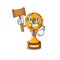 Judge soccer trophy above cartoon wooden table