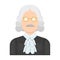 A judge in a wig and glasses. A person who makes a verdict to a criminal.Prison single icon in cartoon style vector