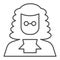 Judge in a wig thin line icon. Lawyer with peruke and glasses. Jurisprudence design concept, outline style pictogram on