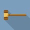 Judge wood hammer icon, flat style