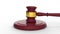 Judgement gavel hitting paddle from right against white background seamless loop