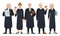 Judges team. Law judge in black robe costume, court people and justice workers vector cartoon illustration