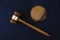 Judges wooden gavel on black background, justice concept