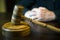 Judges wooden gavel on wooden rustic background