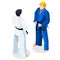 Judo karate Fight Summer Games Icon Set.3D Isometric Fighting Athlete