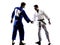 Judokas fighters fighting handshake men silhouette