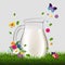 Jug With Milk And Grass And Flowers Transparent Background