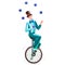 Juggler circus on a unicycle