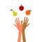 Juggler. Hands juggling fruit.  illustration on the theme of healthy lifestyle, the harvest festival, Thanksgiving Day, the