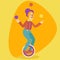 Juggler man on retro old unicycle cartoon vector