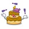 Juggling birthday cake mascot cartoon