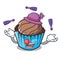 Juggling chocolate cupcake mascot cartoon