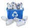 Juice carton boxes in blue recycle crate