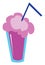 Juice in a disposable plastic pink party cup with a blue straw vector or color illustration