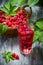 Juice from freshly harvested raspberries with ice