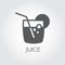 Juice glyph icon. Glass with beverage, straw and lemon. Icon in flat style. Abstract drink, lemonade or cocktail label