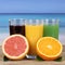 Juice from oranges, kiwi and grapefruit at the sea