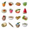 Juice, pizza, berries are vegetarian dishes.Vegetarian Dishes set collection icons in cartoon style vector symbol stock