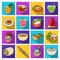 Juice, pizza, berries are vegetarian dishes.Vegetarian Dishes set collection icons in flat style vector symbol stock