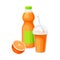 Juice in Plastic Bottle and Poured in Glass with Straw for Takeaway Vector Composition