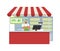 Juice store, flat vector illustration. Supermarket, grocery store beverage section. Retail shop small business.