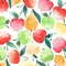 Juicy apples and pears seamless pattern watercolor sketch