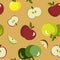 Juicy apples seamless pattern, a collection of colorful apples, apple slices, summer fruits repeat pattern, apple delight, healthy