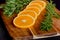 Juicy beautiful slices of ripe orange on a cutting board