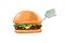 Juicy Burger on a white background with price