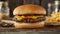 Juicy Cheeseburger with Melted Cheddar and Crispy Fries on Wooden Table