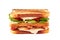 Juicy club sandwich with chicken and bacon on white