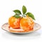 Juicy delicious orange lies on beautiful plate, Ai generated