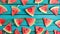Juicy Delight: Refreshing Watermelon Slices on Blue Wooden Background AI-Generated Food