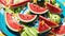 Juicy Delights Vibrant Watermelon Plates Celebrating National Watermelon Day.AI Generated