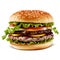 Juicy double burger with beef patty, lettuce and tomatoes.