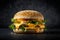Juicy of double cheese of hambuger with black background. Generative AI