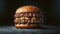 Juicy Double Cheeseburger on Dark Background, Fast Food Concept